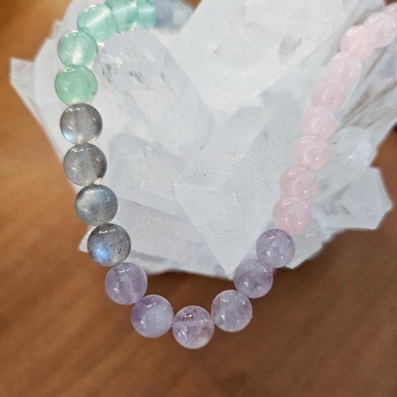 Green Fluorite, Black Moonstone, Lilac Amethyst and Rose Quartz Prayer Beads - Picture 4 of 5